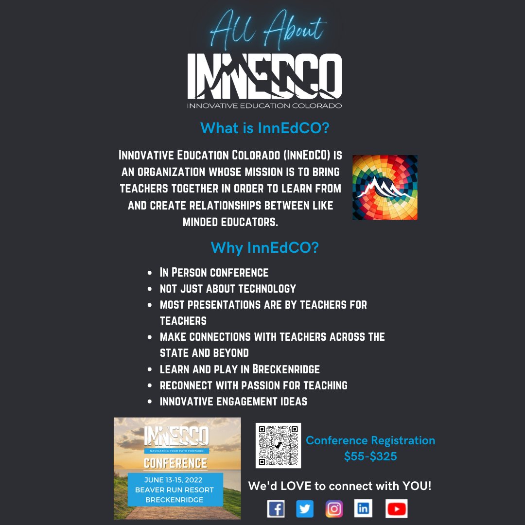 What is <a href="/InnEdCO/">InnEdCO</a>? You've seen all the posts about our conference &amp; other events, but who are we &amp; why should you join us June 13-15 at <a href="/BeaverRunResort/">Beaver Run Resort</a>? Check out our "All About"! We'd love to connect with YOU! #weareinnedco #innedco2022 #innedco #edcolo #edtech #edchat #k12
