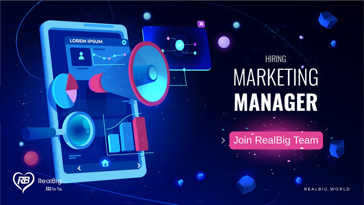 Gorealb's tweet image. #realbig is now looking for #marketing #manager Learn more and apply: realbig.world/jobs.html #jobs #jobopportunity #jobopening #jobopenings #realb #job2022 #opportunities2022 #recruiting #career #marketingjobalert #marketingjob #marketingjobs #cryptojobs #Polygon