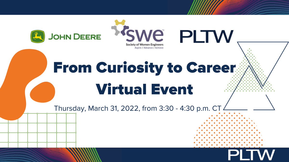 Calling all female students in PLTW Engineering/PLTW Computer Science! Join <a href="/JohnDeere/">John Deere USA</a> <a href="/SWEtalk/">SWE</a> and PLTW on 3/31, 3:30-4:30 p.m. CT, for an exciting virtual event to interact with engineers. Teachers: Check the myPLTW Announcements and tomorrow’s myPLTW Direct for more info!