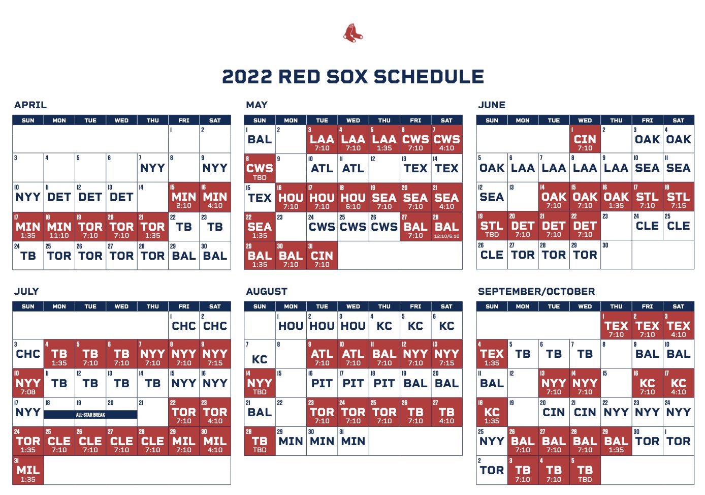 Pete Abraham on Twitter "Here is the updated RedSox schedule…