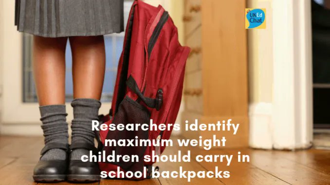 ukedchat's tweet photo. Researchers identify maximum weight children should carry in school backpacks https://t.co/w47hijVn67 #UKEdChat https://t.co/qSgVwwjrJW