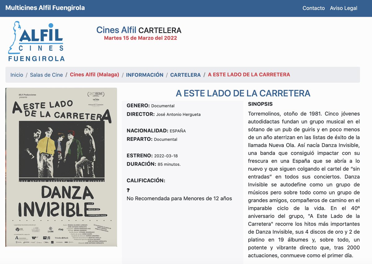 "A este lado de la carretera" el documental sobre #DanzaInvisible vuelve a la cartelera de Fuengirola: en Alfil Multicines a partir viernes 18 pase diario 20.30h a precio reducido #MLKproducciones #documental #elarteldelvinilo <a href="/fuengirola/">Ayto. Fuengirola</a>