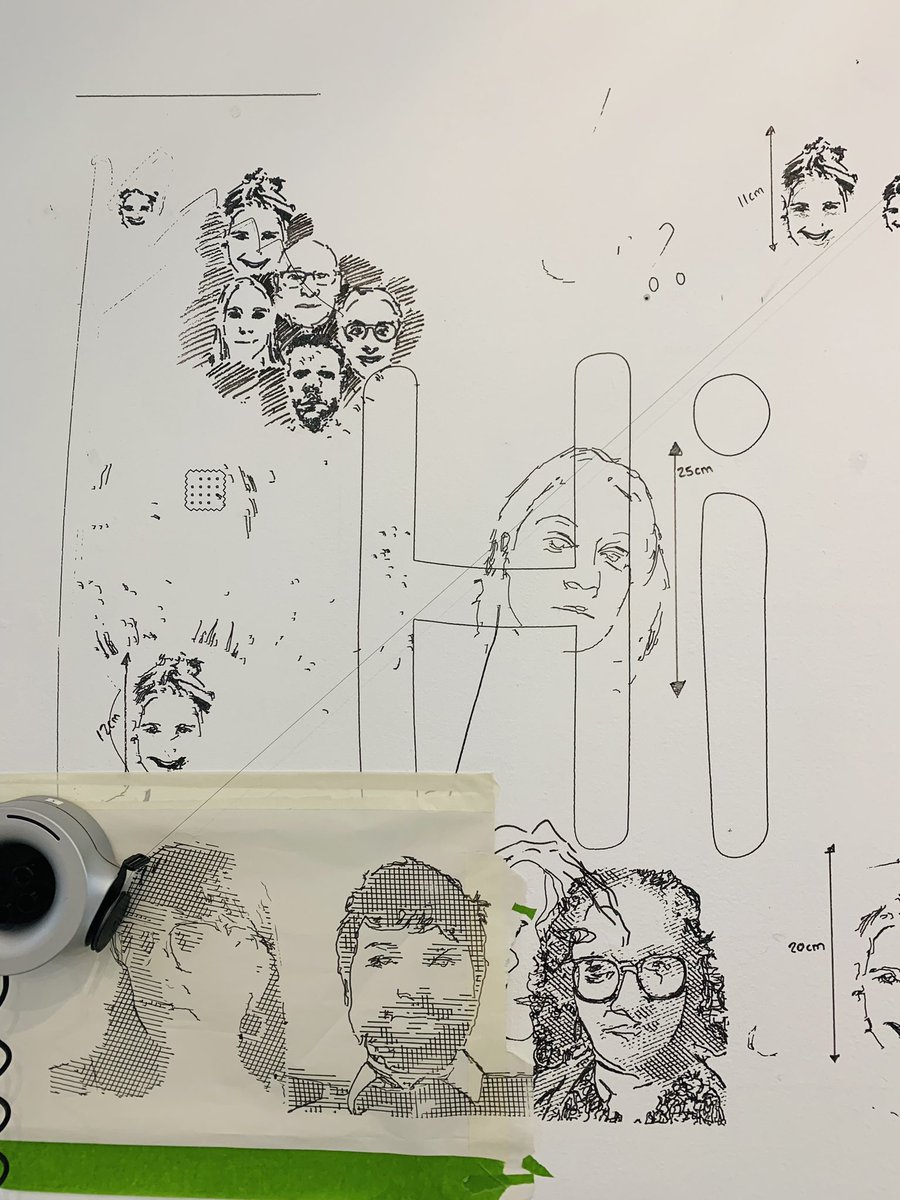 AnnetteMees's tweet photo. Spend the afternoon with the lovely and inspiring people of @kaleider 
Here’s a picture of a test on one of their walls of “Robot Selfie” - a robot creating murals of people who submit a photo. 
It’s touring this year (&amp; available for further touring too) https://t.co/Qye2dbBQWo https://t.co/EtKYDAD0ni