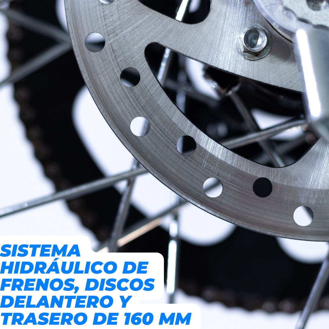 Prowess_Global's tweet photo. Sistema hidráulico de frenos, discos delantero &amp; trasero 160 mm

Hydraulic brake system front &amp; rear disk 160mm

Visita https://t.co/EBjdD3l4WQ para conocer las fichas técnicas.

#Colombia #motoselectricas #electricmotorcycle #electricdirtbike #torrotcolombia #ebikes #ecofriendly https://t.co/ynqOy6hYvY