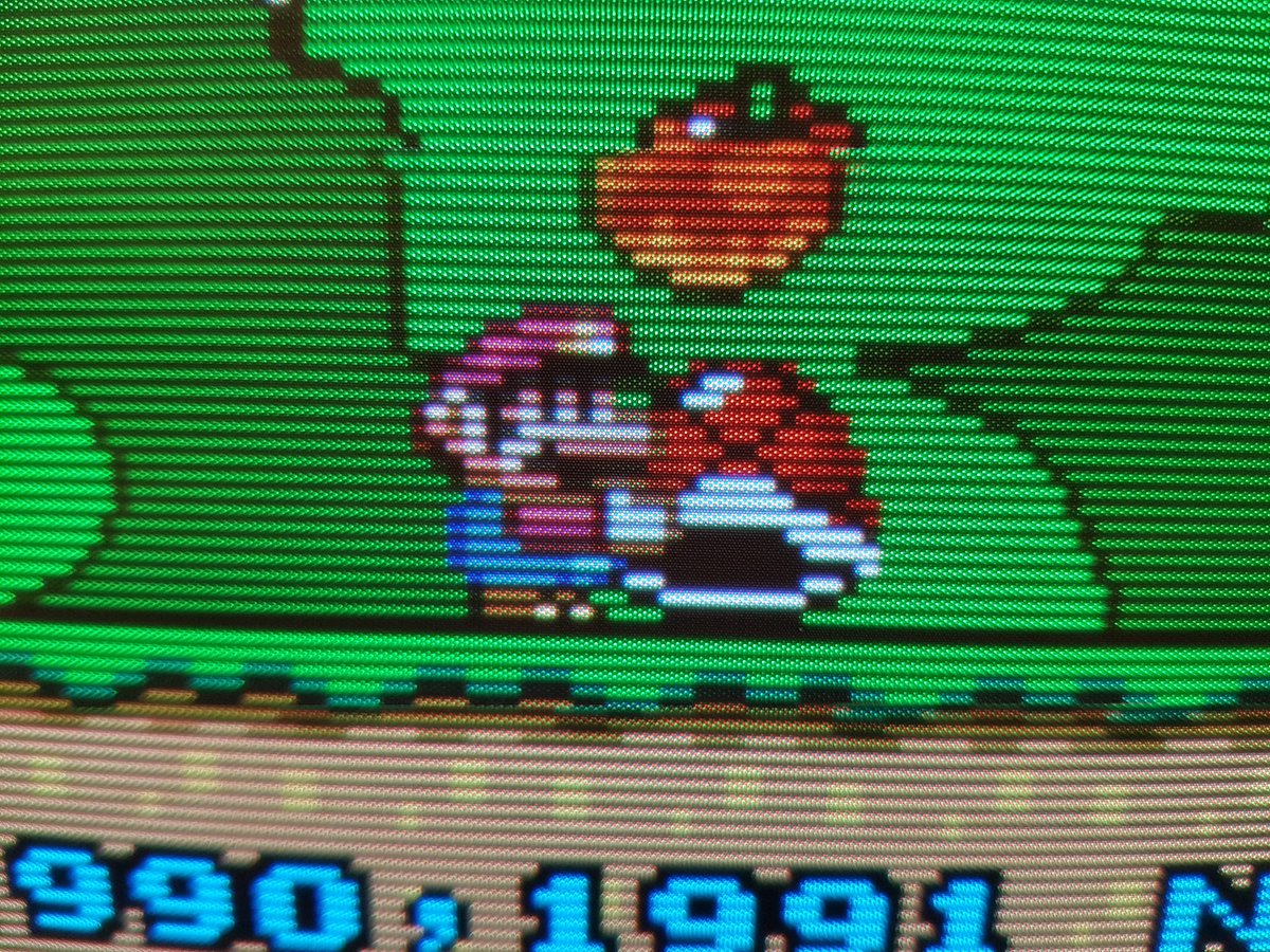 Short test of the NEC Multisync II using a MisterFPGA and a DB9 to HD15 cable: has a nice 15kHz picture and mask. As soon as the EGA 386 is fixed I will test it with some nice EGA games. #crtgaming