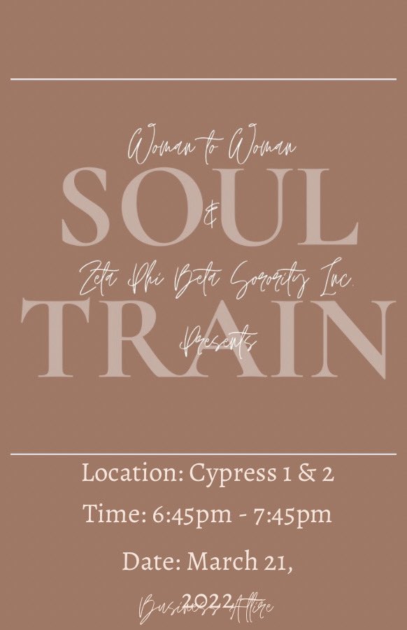 We are pleased to introduce “Soul Train” a motivational seminar geared towards woman to promote, educate, and captivate a woman’s image. Please join us and <a href="/LUwoman2woman/">Lamar W2W</a> lamar for this motivational event that will focus on building a woman’s self worth. Doors open at 6:20pm.🤎