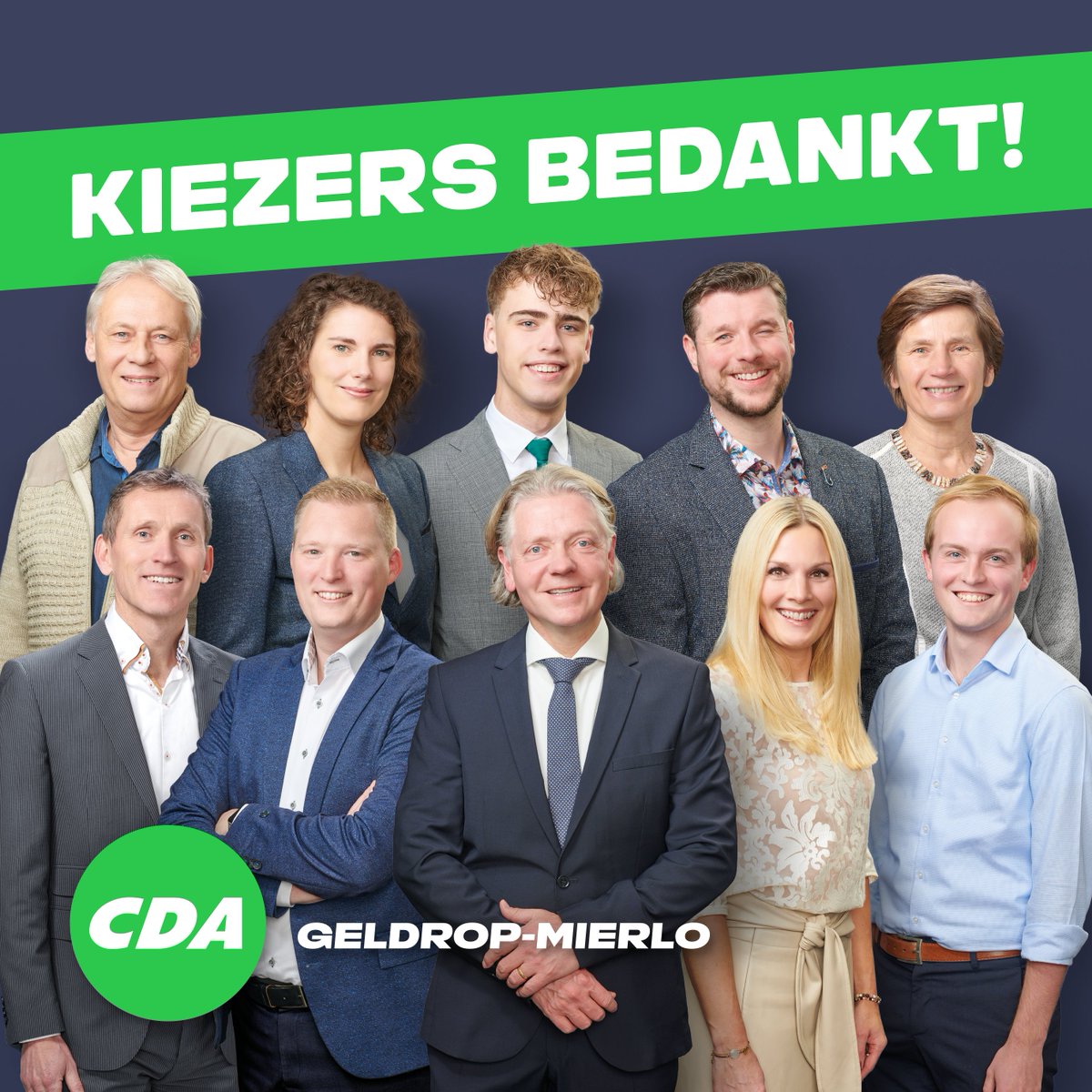 CDA_gm's tweet photo. #TeamCDAGeldropMierlo bedankt iedereen voor het stemmen! 💚 #HartvoorGeldropMierlo https://t.co/oW6qWlgqtf