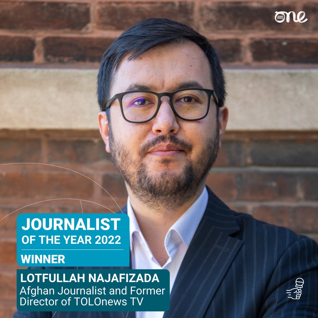 LNajafizada's tweet photo. Humbled to receive @OneYoungWorld's Journalist of the Year Award. 2021 was tough, but also an opportunity to reflect -- on many fronts. My resolve to journalism is stronger and so is my faith in Afghanistan. https://t.co/TdVBgRuSjr