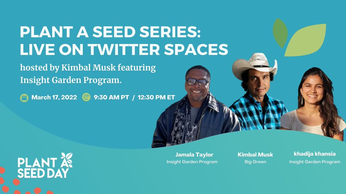 Join @TwitterSpaces with <a href="/kimbal/">𝙺𝚒𝚖𝚋𝚊𝚕 𝙼𝚞𝚜𝚔 🤠</a> featuring a #PlantASeedDay grant finalist, Insight Garden Program (IGP)! 

IGP provides land-based learning and healing inside state prisons, where participants grow veggies, herbs, and practice seed-saving.

x.com/i/spaces/1ynJO…
