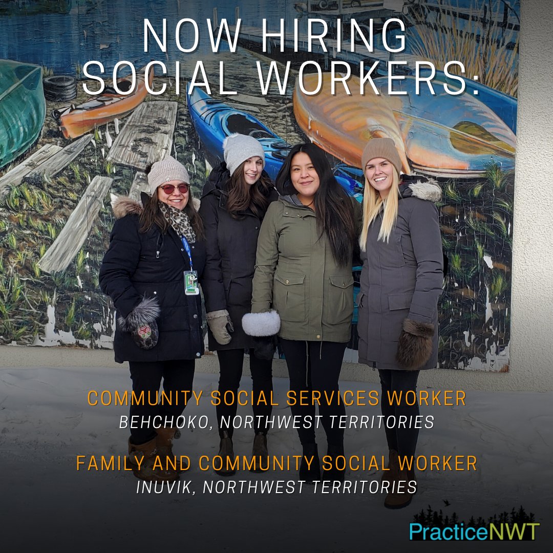 PracticeNWT's tweet photo. We’re hiring for Social Workers in the Northwest Territories!

For job descriptions and more info about the communities you’ll support, visit our website: https://t.co/agZJOV8237

#SocialWorkMonth #SocialWork #SocialServices #PracticeNWT #NorthwestTerritories https://t.co/joIeMPFV27