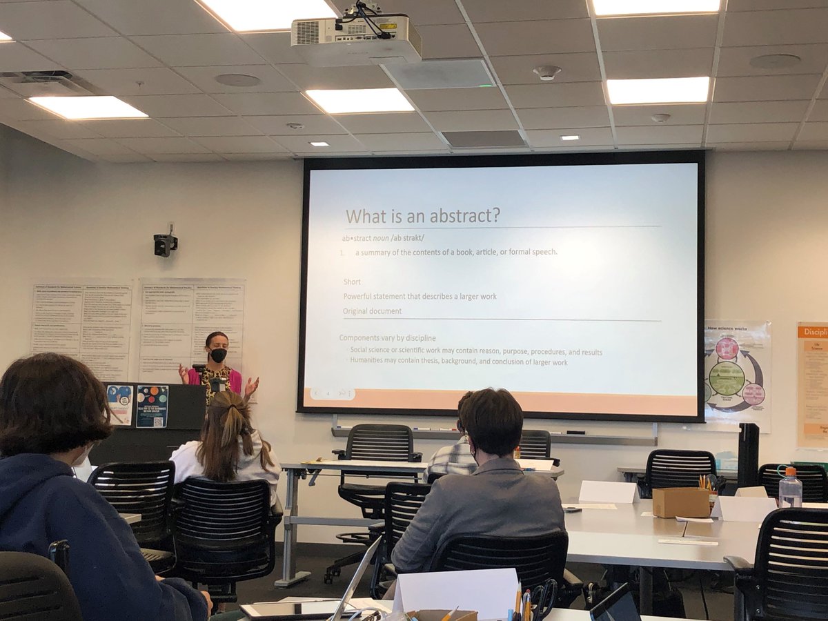 cstlnau's tweet photo. We had another STICH Prof. Develop. Workshop on 3/9 lead by one of our STICH Project coordinators, Tina Zecher! Scholars worked on abstracts- what are they, how do we write them, etc. &amp; wrote a collective abstract for the STICH presentation at the Undergraduate Symposium 😎✍📚️ https://t.co/7LervA3Ioi