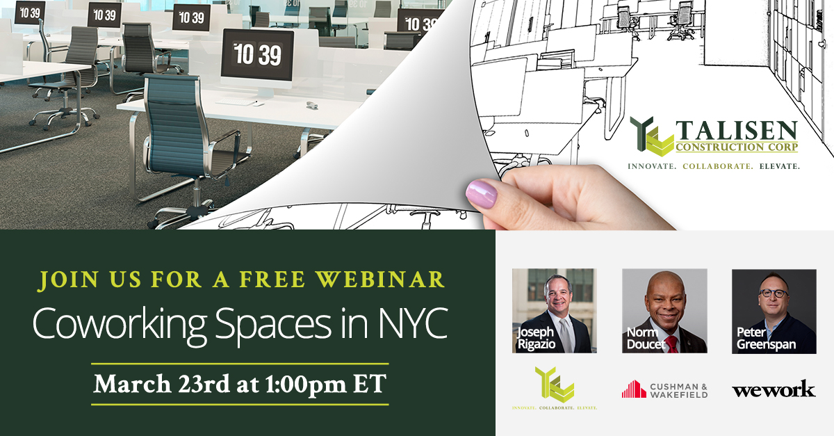 What can be done about the empty office spaces in NYC? Find out ONE WEEK FROM TODAY on our March 23rd webinar as we talk with experts from <a href="/WeWork/">WeWork</a> and <a href="/CushWake/">Cushman & Wakefield</a> about the future of work and coworking spaces.

talisenconstructioncorp.com/talisen-constr…