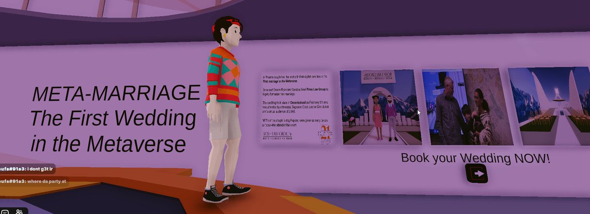 heyformatho's tweet photo. Met your special one in the #MetaVerse?
You can now get married in the Metaverse!
Introducing @roselawgroup, who conducted the 1st #MetaMarriage. The event had over 3,500 guests !
They have office now open in @Decentraland. 
#RoseLawGroup #MetaGrandOpening #MetaMarriage #DCL https://t.co/OwW90ltts5