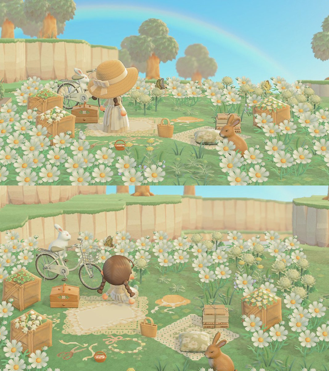 ketchupstoes's tweet photo. my entry for the #abdesignchallenge by @arielleabloom and bubs.crossing on instagram! it’s a flower crown crafting area inside of a meadow! 
👒🐰🍀

🏷: #acnh #ACNHDesign #ACNHDesigns #AnimalCrossing #AnimalCrossingNewHorizons #acnhinspo #meadowcore https://t.co/dXbmsE8SG1