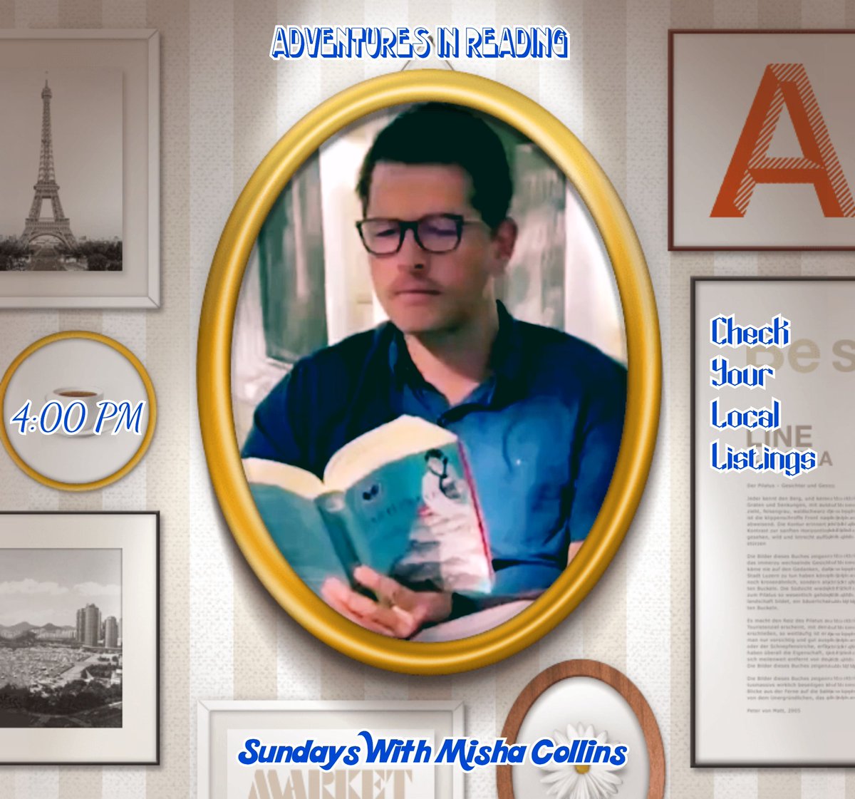 ltldollclaudia's tweet photo. "Promo poster" for new afternoon show with @mishacollins.
@GISH #reading #readingisanadventure #fortheloveofbooks #gish #MishaCollins https://t.co/H0JaVMhG5L