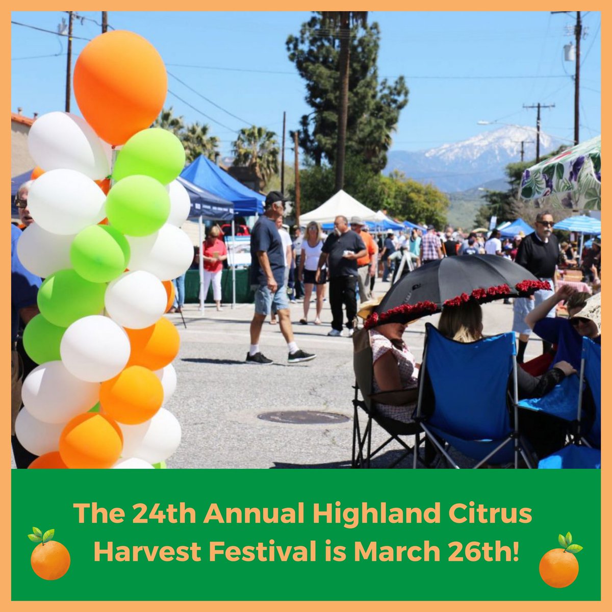 HighlandChamber's tweet photo. The 24th Annual Highland Citrus Harvest Festival is BACK on March 26, 10AM to 3:30PM in the city’s historic district! 🍊

Come celebrate our city’s rich history with live entertainment, food vendors, a car show, historic walking tour &amp; more. https://t.co/4PXgokM4Av