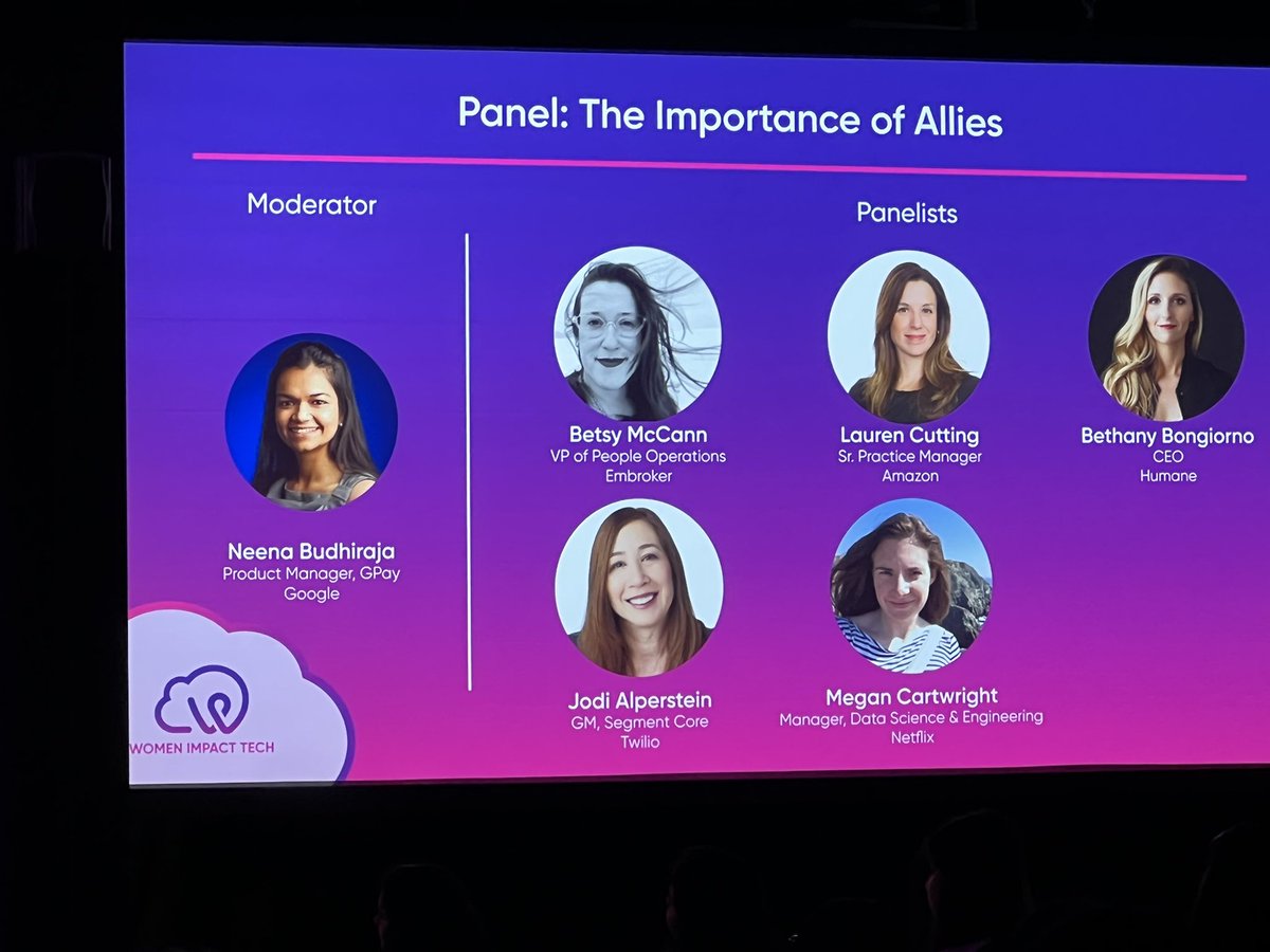 WomenImpactTech's tweet photo. Panel: The Importance of Allies #Embroker #Amazon #Humane #Twilio #Netflix #Google #WomenImpactTech https://t.co/PbSJT1iIqR