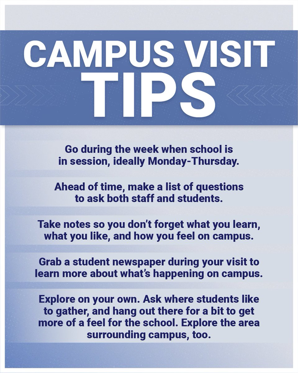 CollegeBoard's tweet photo. A visit to a college campus can help you decide if that college is right for you. Find more tips: https://t.co/w3sHkG9FEQ. https://t.co/MlxonRj2wU