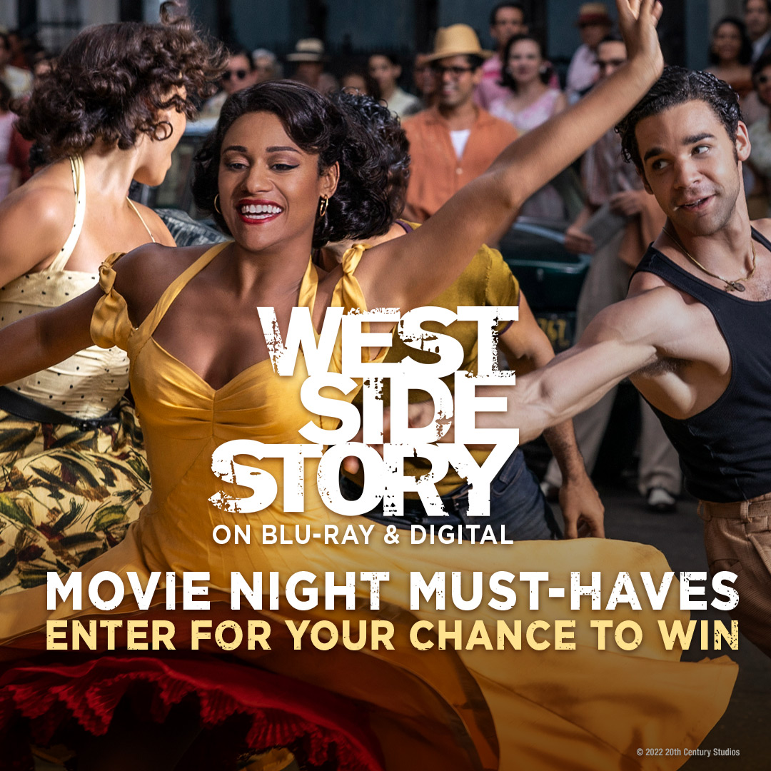 WestSideMovie's tweet photo. Tonight, tonight is movie night! Tweet #WestSideStory + #Sweepstakes, telling us what you love the most about West Side Story, now on Blu-ray, for a chance to win a Movie Night Must-Haves Box including dinner, snacks, and a blanket! https://t.co/pZLbMJ4OOy