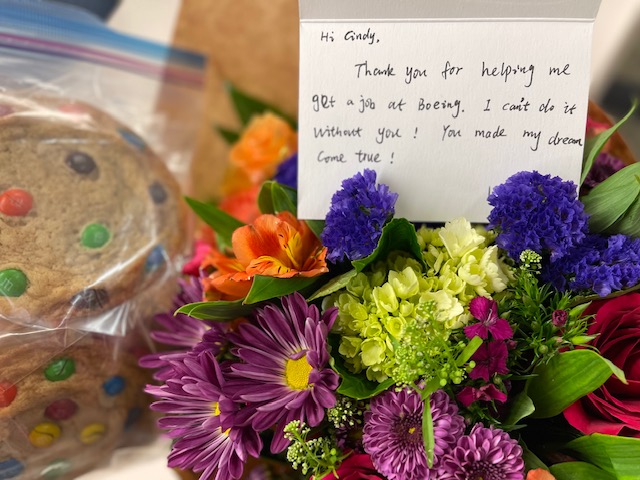 CindyWATR's tweet photo. Wow this card &amp; talking to one of our Electrical graduates could make me tear up!  5 yrs ago she did not speak English had not worked in the US. She was asked in her ESL class what she wanted to do. She said work at #Boeing  Dreams so come true! https://t.co/PfVExG1Kg1