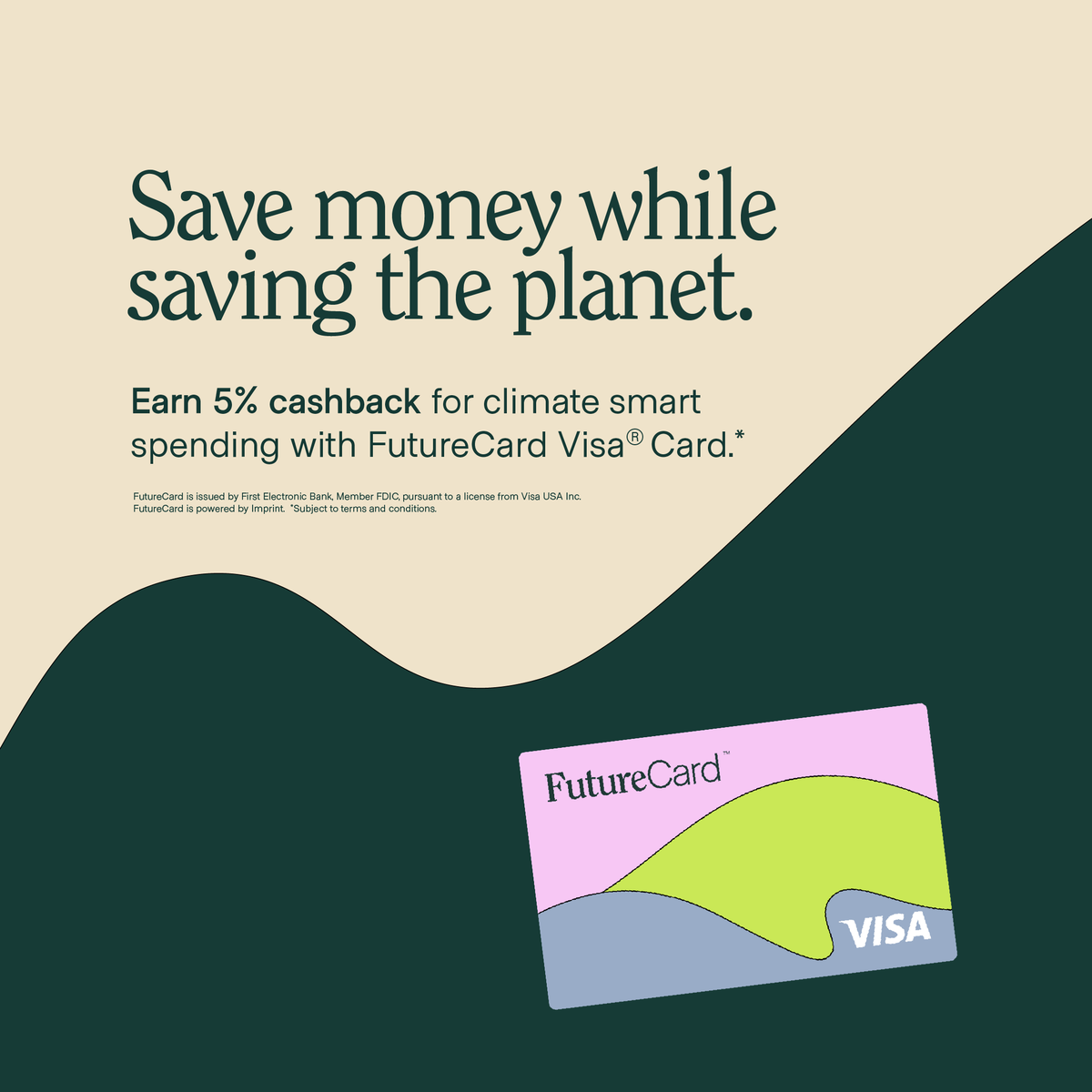 thefuturecard's tweet photo. Get the FutureCard Visa Card now to get 5% cashback on climate smart spending!  

Sign up here:  https://t.co/Lq24hZ0OsG https://t.co/7lKraCkD4Y