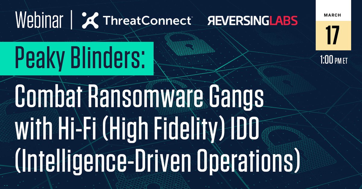 ReversingLabs's tweet image. Join us THIS Thursday with @ThreatConnect to learn how to leverage early-stage #ransomware intelligence in the ThreatConnect platform to reduce the time to detection of #malware infections and prevent future ransomware attacks. Sign up here: hubs.ly/Q0164Q8V0
