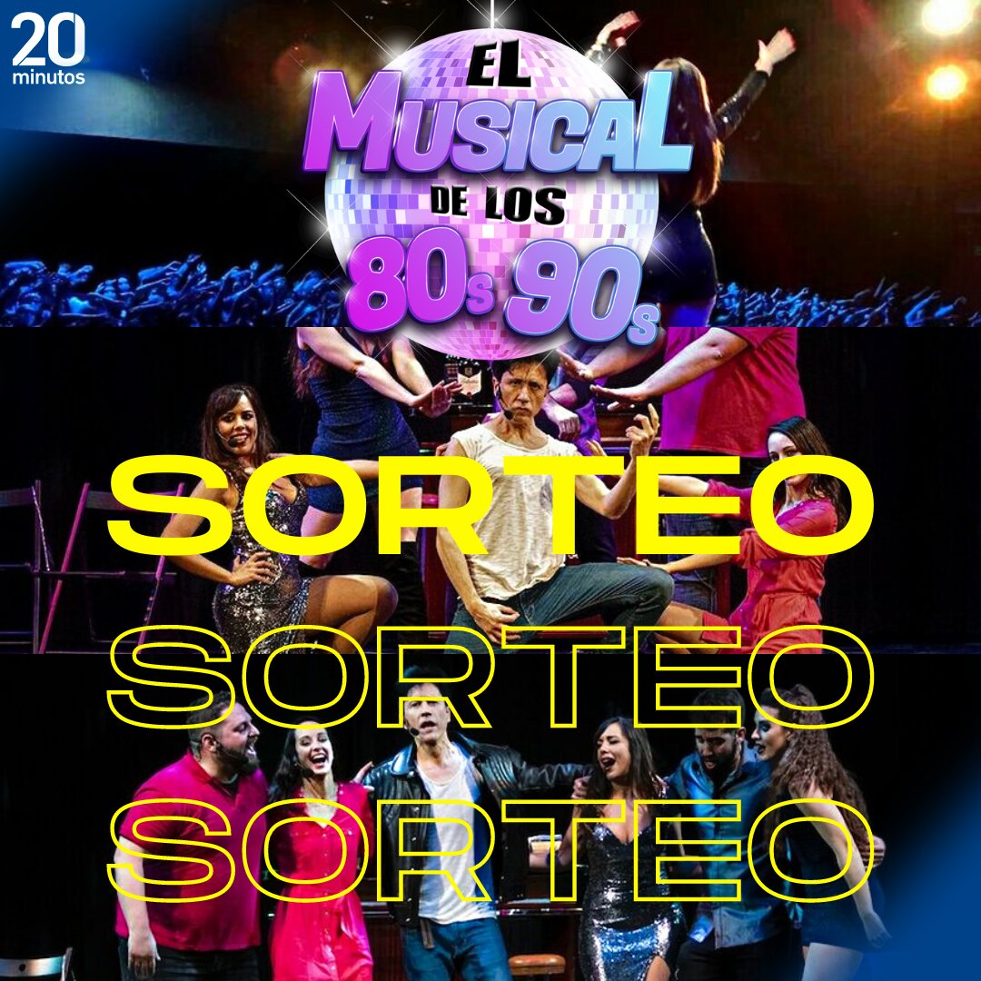 20m's tweet photo. 📢#Sorteo‼️ Tenemos 8 entradas dobles para 'el musical de los 80 a los 90' para este viernes 18 de marzo a las 21:30 en el @teatroamaya de Madrid 

1⃣ Compartir el tuit y responder citando a tu acompañante
2⃣ Estar registrado en 20minutos 👉https://t.co/yxFIHcJ0lL
3⃣ Tener suerte https://t.co/1R13DdVnB6