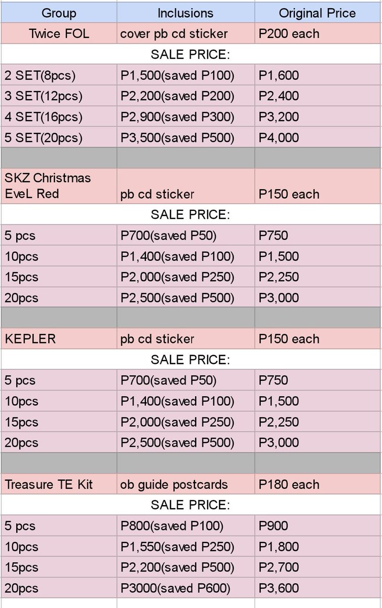 333kyukyu's tweet photo. wts lfb
ㅡall on hand

help rt and tag a shop/ga host, will get gcash prize if sold to tagged person

BULK
dop: PAYO
mop: GCASH
ㅡready to ship

31 albums= P4,000
21 albums = P2,900
19 albums = P2,400
&amp; solo groups available
P750-P4k

check photo for list
dm if interested~ https://t.co/El8pSnmpw1