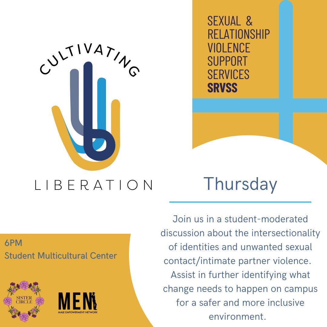 SRVSSKSU's tweet photo. Join us, @sistercircleksu, and @menofkentstate for a student lead discussion about intersectionality, power-based personal violence, and the climate on campus! Lend your voice to change, Thursday at the SMC! 🗣 https://t.co/G3XF7vN9kv