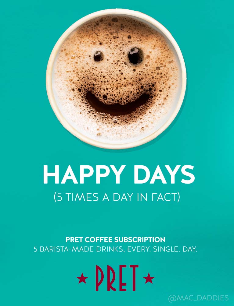 Mac_Daddies's tweet image. Happy Days! 

One for todays @OneMinuteBriefs with @Pret to advertise the all new #PretCoffeeSubscription