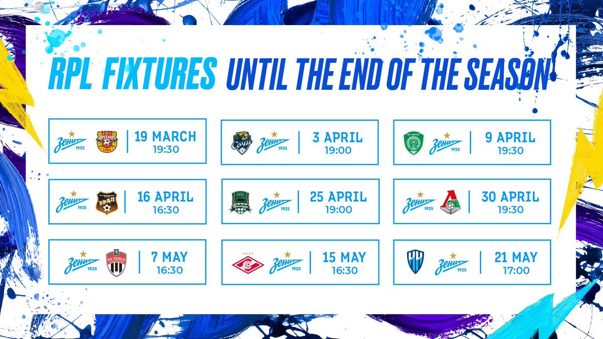 fczenit_de's tweet photo. 🗓️ Unser #RPL Spielplan bis zum Ende der Saison https://t.co/UbTerS4WP7
