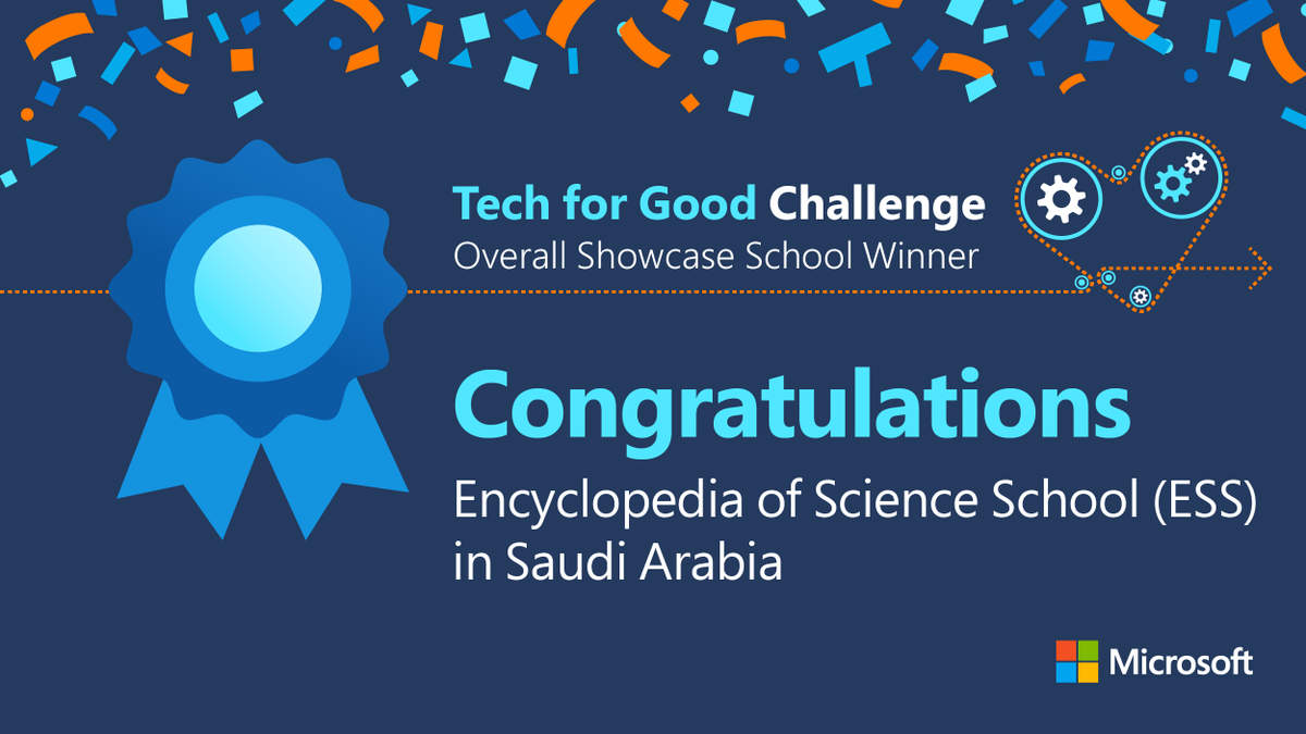 Congratulations to ESS the overall #ShowcaseSchool winner of this year’s Tech for Good Challenge! 

Your dedication to making a difference will make a lasting impact on the 🌎. 

#MicrosoftEDU #E2