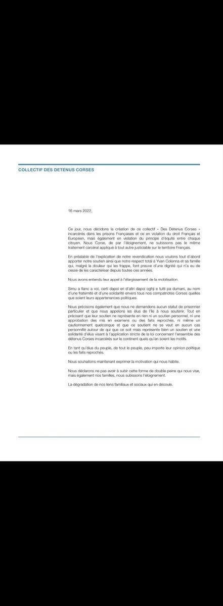 collectifdesdt2's tweet image. Communiqué du collectif des détenus Corses incarcérés sur le continent
