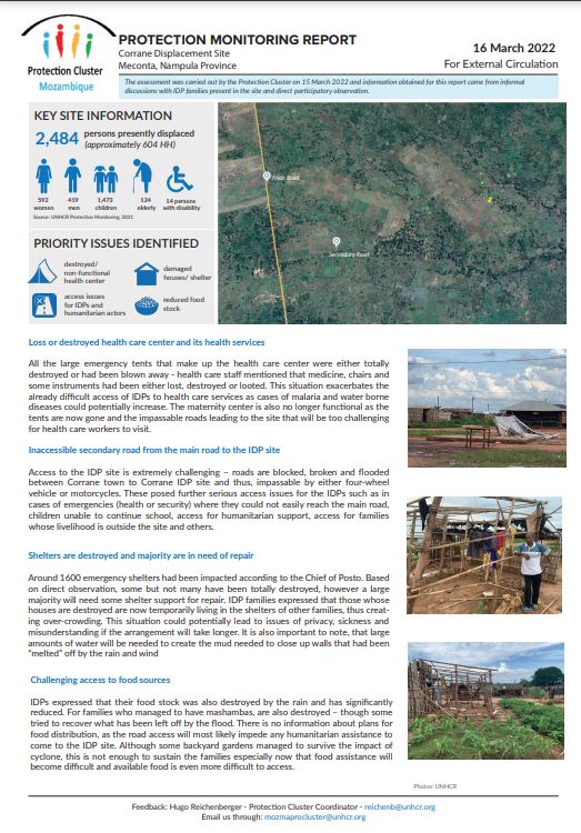 HugoReichenb's tweet photo. 📣Yesterday @ProtectionClust accessed #Corrane IDP site in #Nampula Province (#Mozambique) following #CycloneGombe - find in this flash report some of our preliminary findings 👉🏼https://t.co/wJlZQQTDGp https://t.co/9DFzDyis25