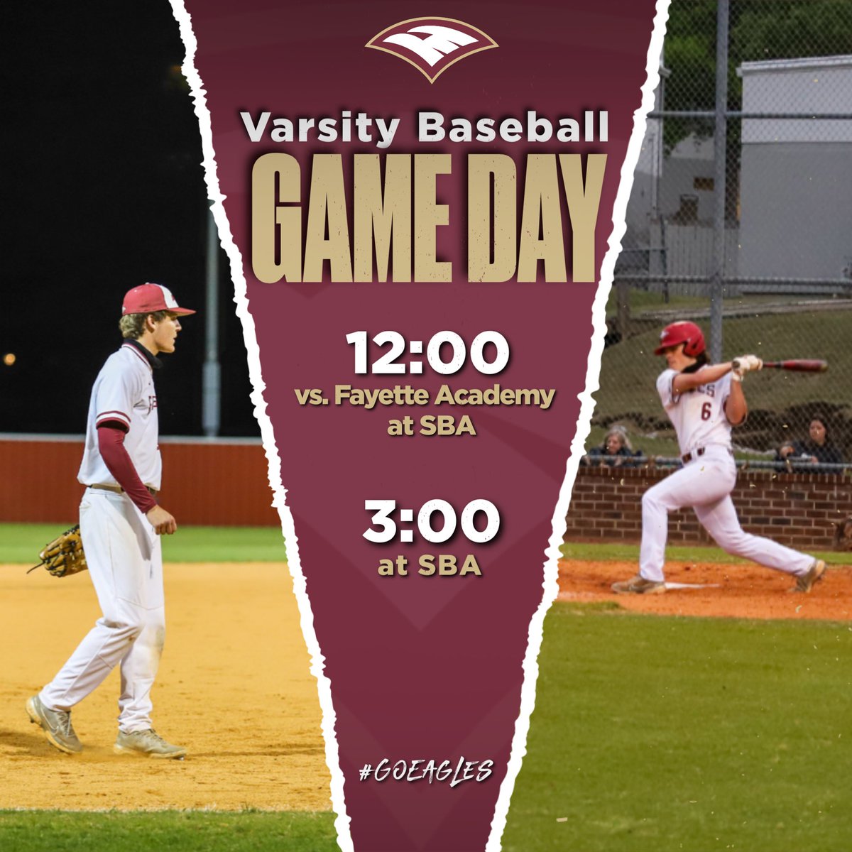 RBenTodd's tweet photo. Go support the Eagles Varsity Baseball team as they take on Fayette Academy and St. Benedict! Both games will be played at SBA! #GoEagles https://t.co/pxXibgeQTw