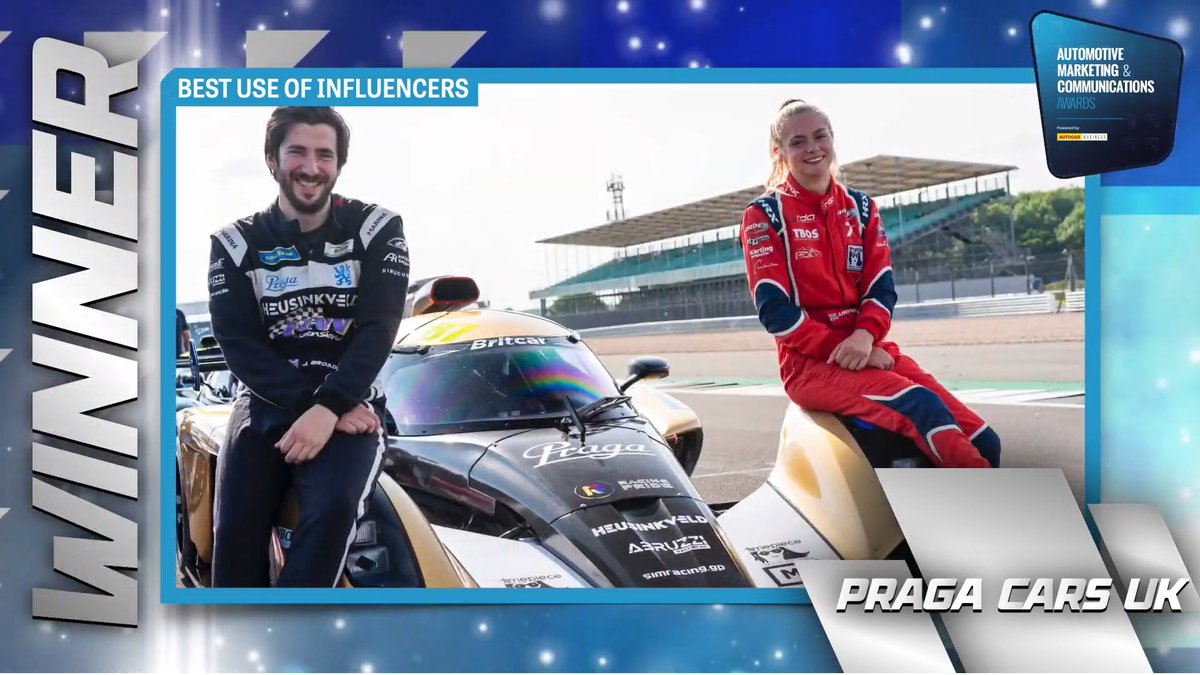 praga_official's tweet photo. We Won! Thank you to @AutocarBusiness Automotive Marketing and Communications Awards for choosing Praga as the winner of the 'Best Use of Influencers Award' for our Guest Driver Programme with @JimmyBroadbent 🏆🏆
#PragaCars #JimmyBroadbent #awardwinning #AutoMarComms https://t.co/HARc2SXm91