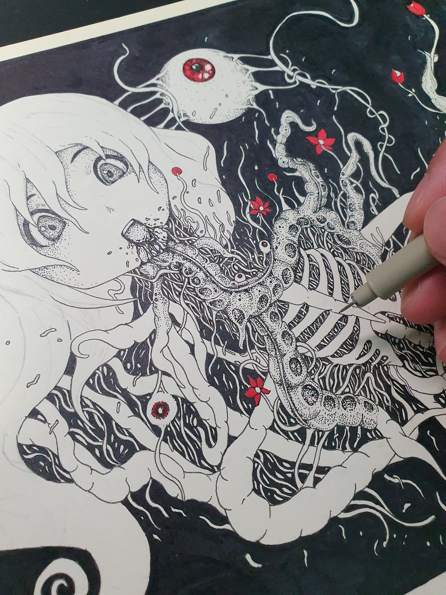 Rotworks's tweet photo. Massive progress off stream. More shading soon. This art will be available for sale once it's done. Hit me up if you wish to reserve. Thanks all.
#art #artistsontwitter #AnimeArt #rotworks #HorrorArt https://t.co/JX3RybcoQd