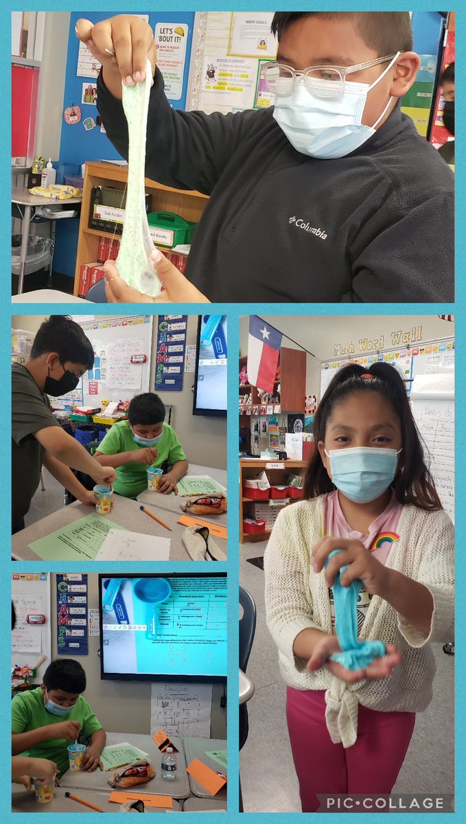 Anlyacosta's tweet photo. Camp Spark Day 3 - They reviewed equivalent fractions and used what they learned to prepare slime. They had a blast!💚 #4thgraderocks @Almeda_Elem @Ian_Olmstead @GulleyToiya @deandra_waters @MsMariaPinedo https://t.co/YNt5PiaFqX
