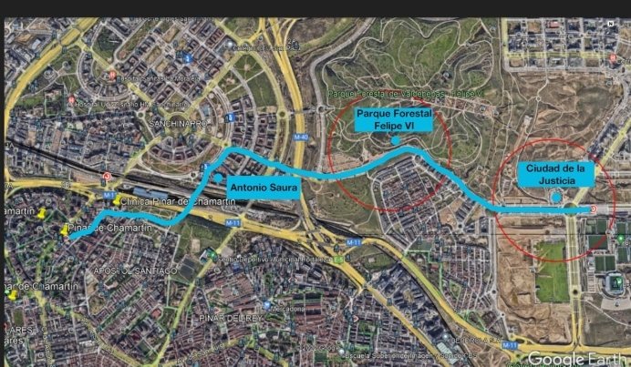 metrovaldebebas's tweet photo. Propuestas de ampliación L11 que pasa antes por Valdebebas que por el aeropuerto y L1 que conectaría Sanchinarro con Ciudad de la Justicia y Valdebebas. https://t.co/CAPmm2HwQV