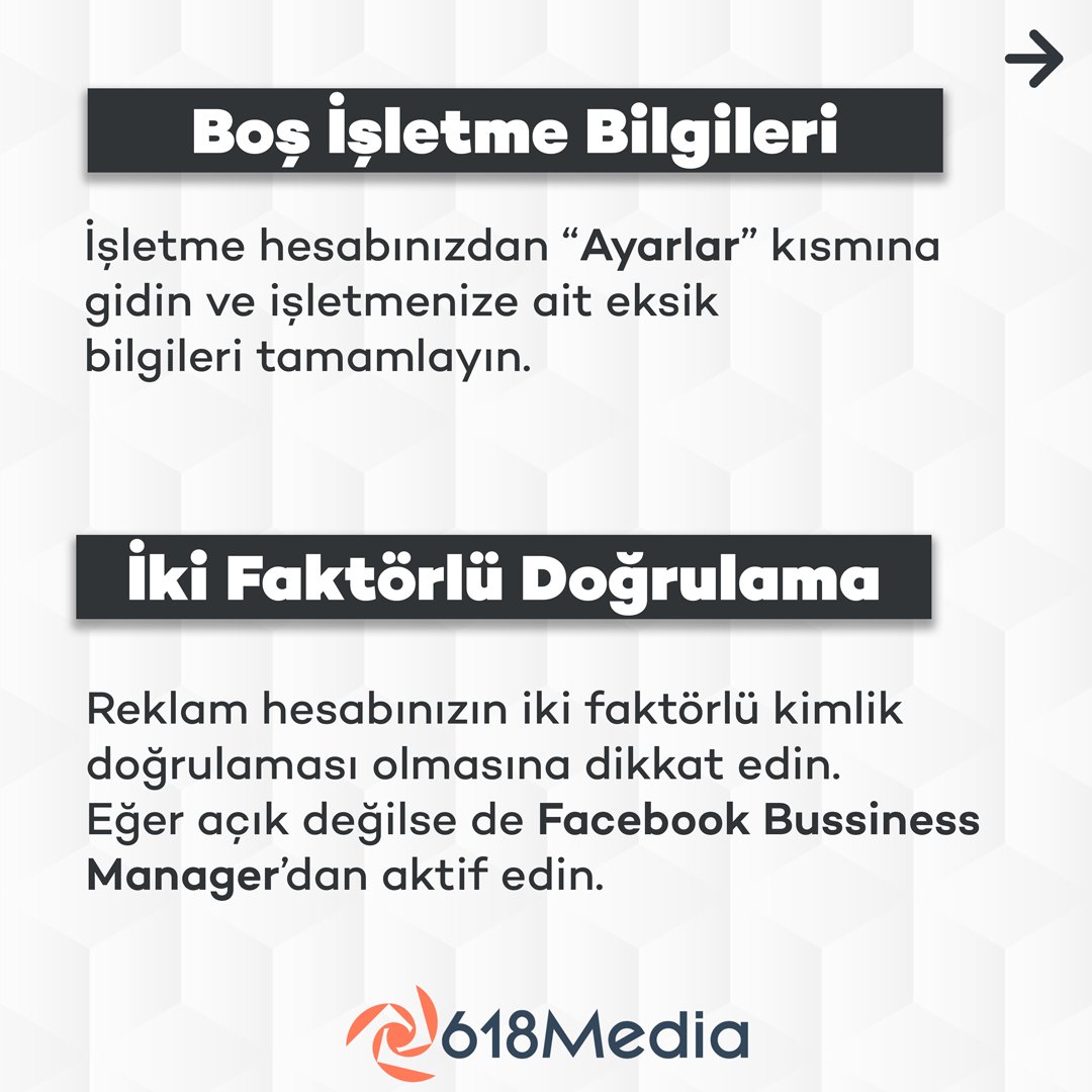 618Media's tweet photo. 👉🏻 Reklam hesaplarının kısıtlanma/kapanma durumu her işletmenin yaşadığı ya da yaşabileceği bir problem türüdür. Bu problemi yaşamamak için yapabileceklerinizi kısaca açıkladım.

❓ Siz reklam hesabı problemleri yaşadınız mı?

Profesyonel... https://t.co/0AIV6M5n2U