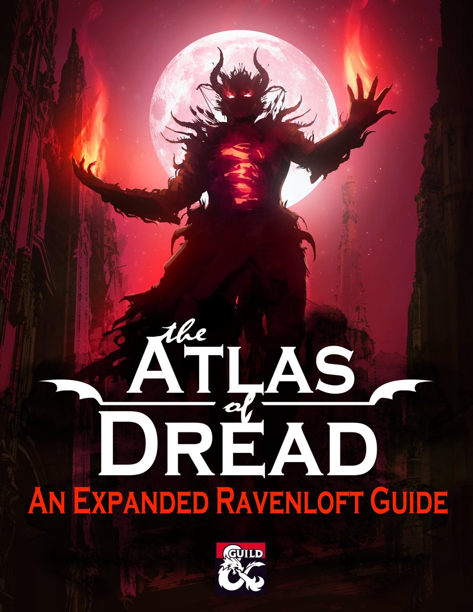 The Mists are here: The ATLAS OF DREAD is out now on <a href="/dms_guild/">Dungeon Masters Guild</a>! This 66-page illustrated guide to Ravenloft includes seven new Domains of Dread, four Dark Gifts, five Ravenloft sidekicks, and more! #dnd #ttrpg #DMsGuild

Check my pinned tweet for a link to the product page!