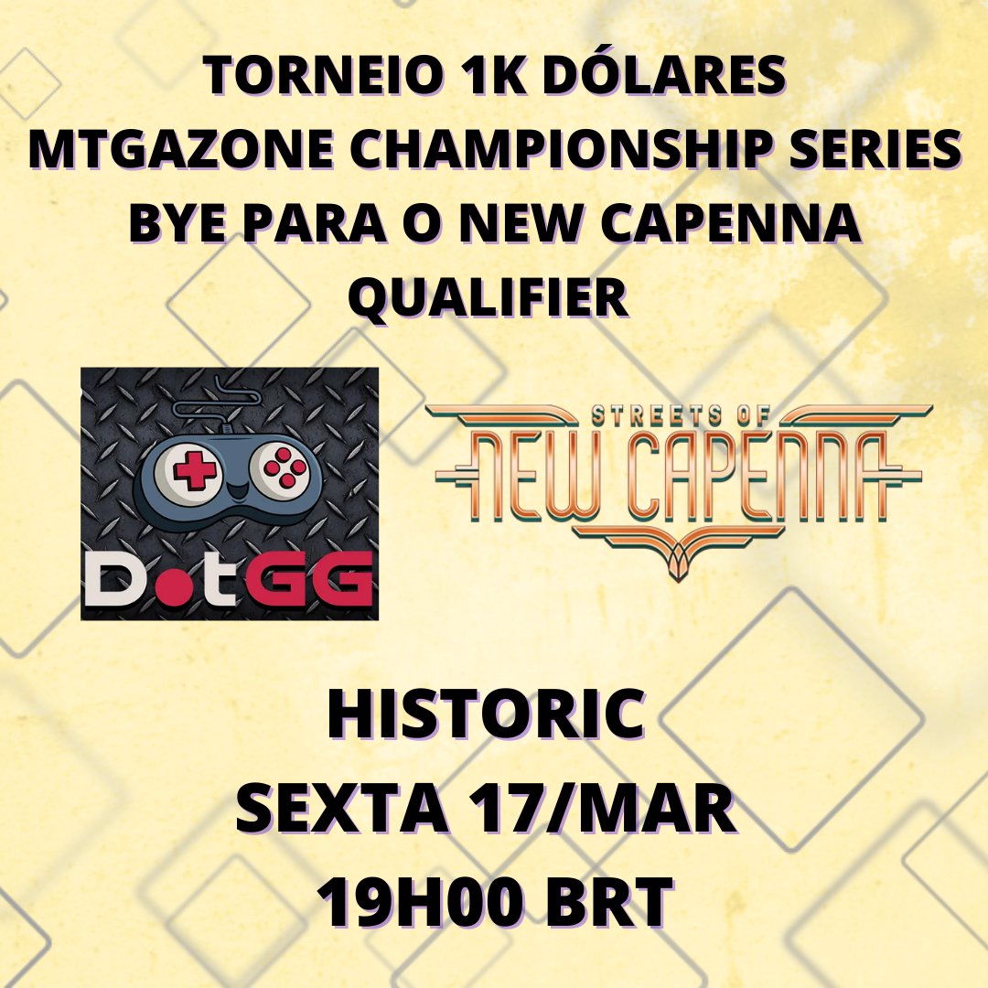 Nessa sexta-feira tem torneio valendo 1.000 dólares de premiação e BYE para o New Capenna Qualifier da <a href="/DotGGEvents/">DotGG Events</a>!

Ótima oportunidade pra aquecer pro Qualifier Historic no domingo, e vai ter transmissão dos meus jogos em twitch.tv/sandoiche!

mtgmelee.com/Tournament/Vie…