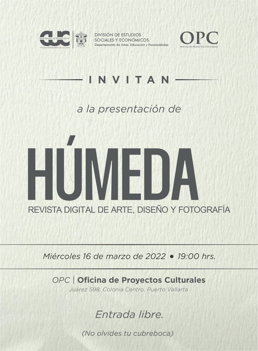 Butaca_UDG's tweet photo. ¿Sabías que el Centro Universitario de la Costa ha creado una revista digital de arte, diseño y fotografía? 👀📸🎨

¡Conoce la presentación de la revista Húmeda hoy a las 19:00hrs!😁🤩🙌 https://t.co/BBJIyKk4Cq