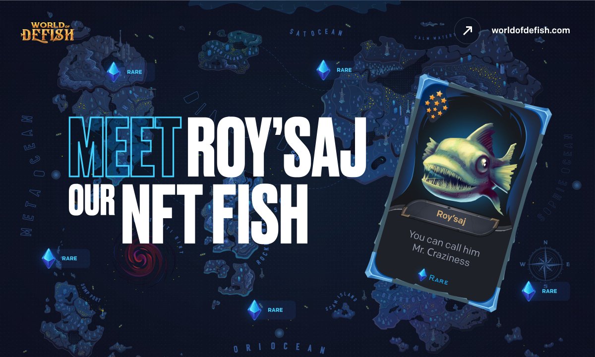 WorldOfDefish's tweet photo. Meet Roy’saj. Our #NFT Rare Fish!  🤪

Ordinary at first sight. But then you notice his huge eyes: they are full of madness. He's ready to ruthlessly kill everyone with his jaw full of sharp and strong teeth. 🤯🔫

💚 Would you like it in your collection? #Roysaj #FishCard https://t.co/5T86tLOXkO
