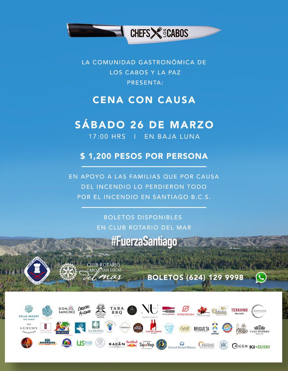 Tiempo de ayudar a las familias que perdieron todo por el incendio en Santiago, BCS, asiste, ayuda y disfruta. #loscabos #BCS #Ayuda #AyudaHumanitaria #LaPaz #chefsxloscabos #fuerzasantiago