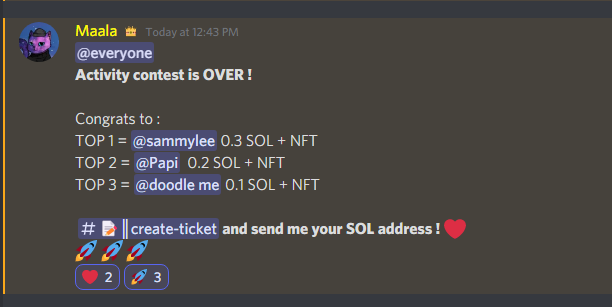 Activity Contest is over ! 
Congrats on the winner !! <3 

#nft #SolanaNFTs #Solana #NFTs