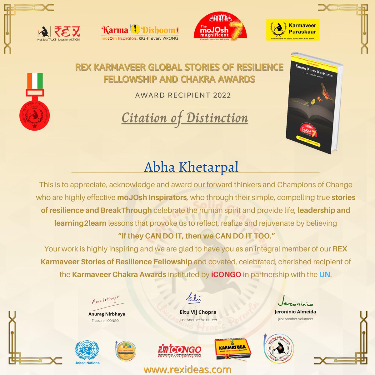 Khetarpalabha's tweet photo. Completely overwhelmed to get #KaramvirAward instituted by #iCONGO in partnership with #UN!!
Thank you REX - Ideas for Action
#RexKarmaveerGlobalFellowship #KarmaveerAwards #TheJoyOfGiving #RightEveryWrong #RKGF #UN #iCONGO #breakthebias2022 #resilience #tmm7 https://t.co/7f5hnBEYCU