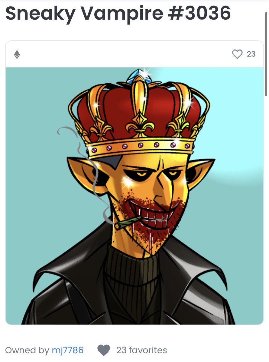 mjmfrance's tweet photo. #nftart if looking for NFT with upside potential? Check out the Sneaky Vampire Syndicate https://t.co/ClNinQVopH. The project checks all the boxes.  1) Art by former BAYC artist @_migwashere 2) committed &amp; experienced team.  3) $Blood token and future Metaverse utility! @SVSNFT https://t.co/c0xWdLsoOy