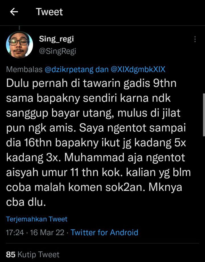 knpiharis's tweet photo. Ini sudah sangat menghina junjungan saya Rasulullah, tolong pak @ListyoSigitP @DivHumas_Polri @PolriBareskrim @CCICPolri segera tangkap pemilik akun @SingRegi ini. Jangan biarkan manusia ini membuat perpecahan di bangsa ini. https://t.co/wsFRITfSps