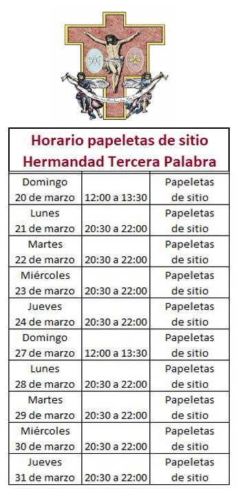 Horarios y días, para retirar tu papeleta de sitio, para así, poder hacer tu estación de penitencial con nosotros.